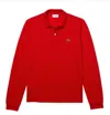 Lacoste Timeless Red Polo With Ribbed Details In Red