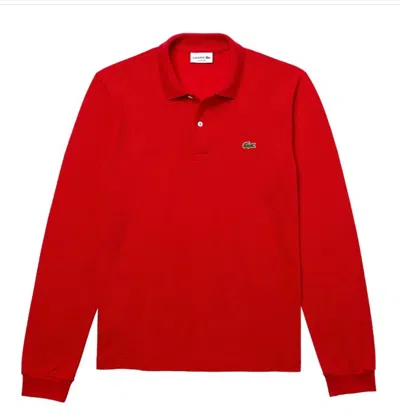 Lacoste Timeless Red Polo With Ribbed Details