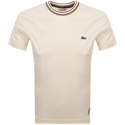Lacoste Tipped Crew Neck Logo T Shirt Cream In Neutral