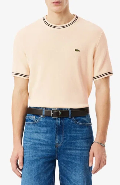 Lacoste Tipped Crewneck Cotton Sweater In Neutral