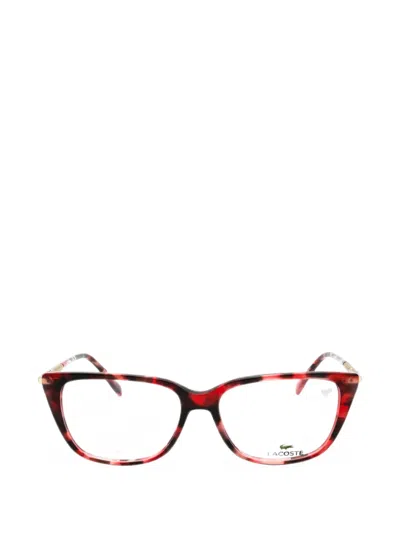 Lacoste Tortoiseshell-effect Rectangle-frame Glasses In Red