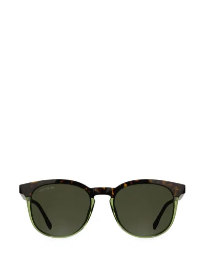 Lacoste Tortoiseshell-effect Round-frame Sunglasses In Green