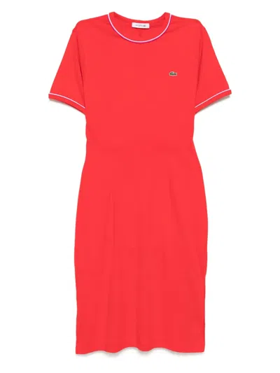 Lacoste Trimmed Jersey Dress In Red