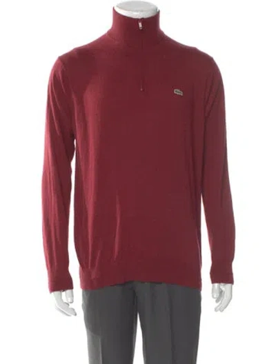 Pre-owned Lacoste Turtleneck Long Sleeve Pullover In Burgundy