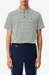 Lacoste Ultradry Stripe Performance Golf Polo In Green/ White
