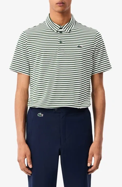 Lacoste Ultradry Stripe Performance Golf Polo In Green/ White