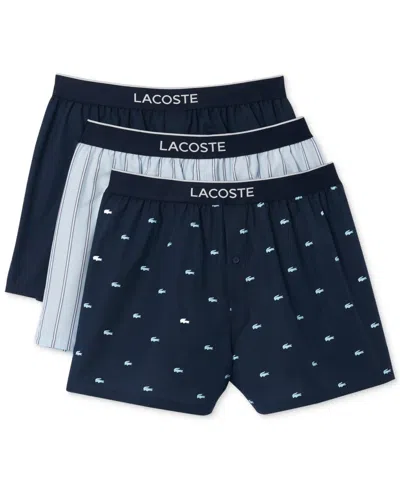 Lacoste Underwear Men Multi Cotton Elastic Waist Boxer Brief 3-pack Buu587 In Black