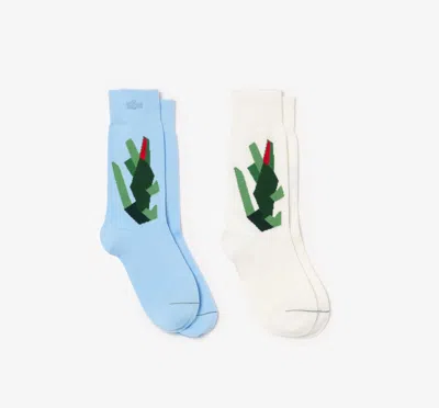 Lacoste Unisex 2-pack Crocodile Socks - 3 - 5.5 In White