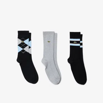 Lacoste Unisex 3-pack Cotton Socks - 6.5 - 8.5 In Grey
