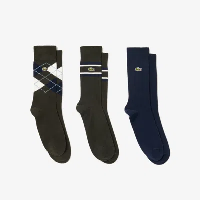 Lacoste Unisex 3-pack Cotton Socks - 9 - 12.5 In Blue
