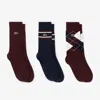 Lacoste Unisex 3-pack Cotton Socks - 9 - 12.5 In Red