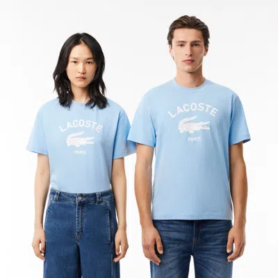 Lacoste Unisex Classic Fit Logo Print T-shirt - M In Blue
