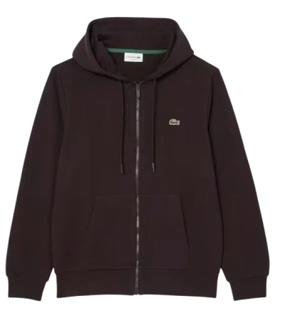 Lacoste Lightweight Cotton Fleece Zip Hoodie In Brown