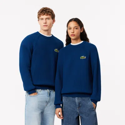 Lacoste Unisex Cotton Crew Neck Sweater - Xl In Blue