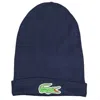 Lacoste Unisex Croc Beanie In Navy Blue In Blue