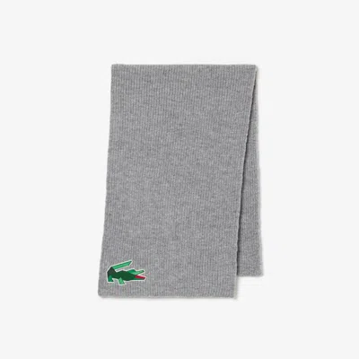 Lacoste Unisex Crocodile Graphic Wool Scarf - One Size In Grey