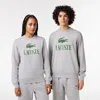 Lacoste Unisex Fleece Crew Neck Print Sweatshirt - Xl In Grey