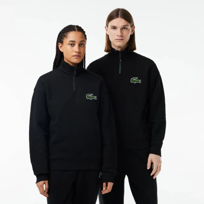 Lacoste Unisex High-neck Organic Cotton Zip-up Sweatshirt - Xxs In Black