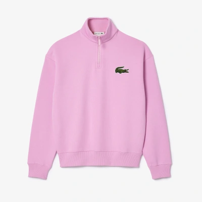 Lacoste Unisex High-neck Organic Cotton Zip-up Sweatshirt - Xs In Pink