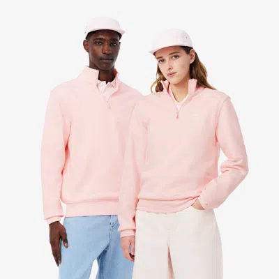 Lacoste Unisex High-neck Zip-up Printed Sweatshirt - Xs In Pink
