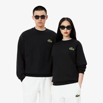 Lacoste Unisex Loose Fit Badge Accent Fleece Sweatshirt In Black