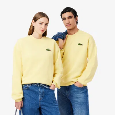 Lacoste Unisex Loose Fit Badge Accent Fleece Sweatshirt In Yellow