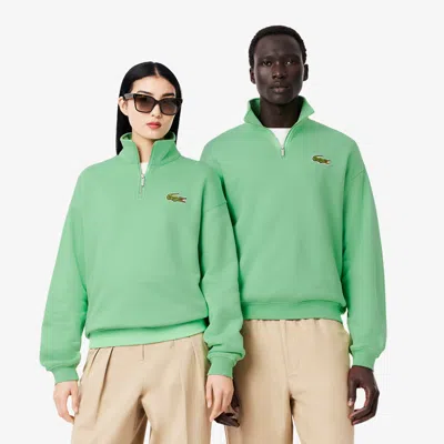 Lacoste Unisex Loose Fit Badge Accent Half-zip Sweatshirt - Xxl In Green