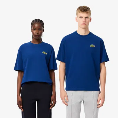 Lacoste Unisex Loose Fit Cotton Jersey T-shirt - M In Blue