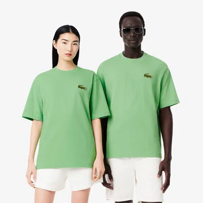 Lacoste Unisex Loose Fit Heavy Cotton Badge T-shirt In Green