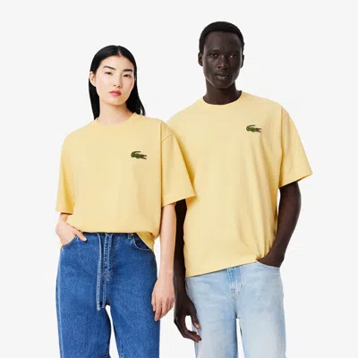 Lacoste Unisex Loose Fit Heavy Cotton Badge T-shirt In Yellow