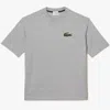 Lacoste Unisex Loose Fit Large Crocodile Organic Cotton Tee Shirt In Grey Chine In Gray