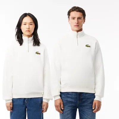 Lacoste Unisex Loose Fit Quarter-zip Sweatshirt - Xxs In White