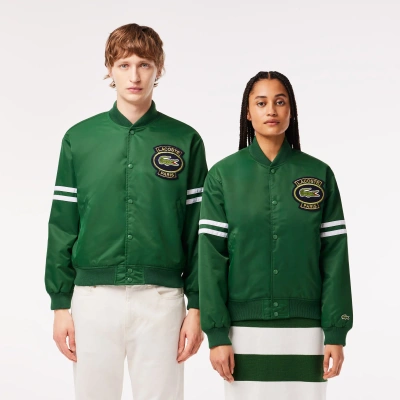 Lacoste Unisex Padded Waterproof Archive Badge Bomber Jacket In Green