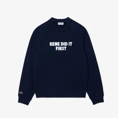 Lacoste Unisex Piquã© Effect Slogan Sweatshirt  - Xxs In Blue