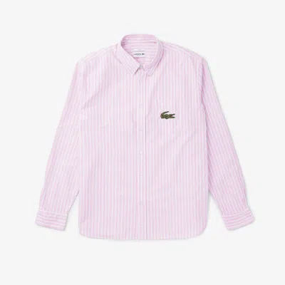 Lacoste Unisex Relaxed Fit Striped Oxford Shirt - 3xl In Pink