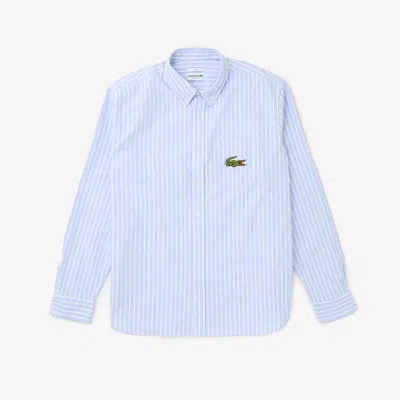 Lacoste Unisex Relaxed Fit Striped Oxford Shirt - Xl In Blue