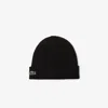 Lacoste Unisex Ribbed Wool Beanie - One Size In Black