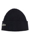 Lacoste Unisex Rib Knit Brushed Wool Beanie In Black