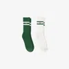 Lacoste Unisex Ribbed Knit Socks With Contrast Stripes Green White In Green