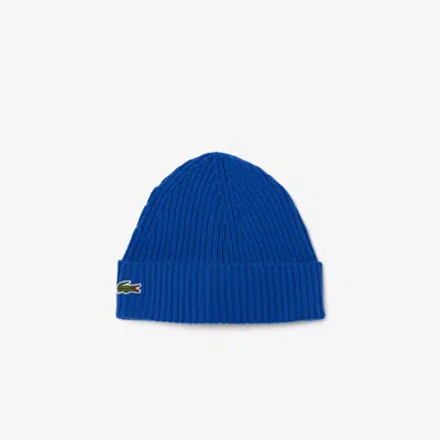 Lacoste Unisex Ribbed Knit Beanie - One Size In Blue