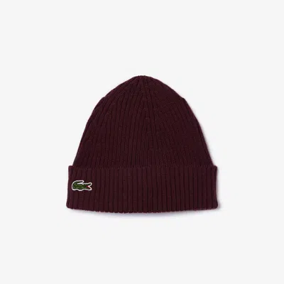 Lacoste Unisex Ribbed Knit Beanie - One Size In Red