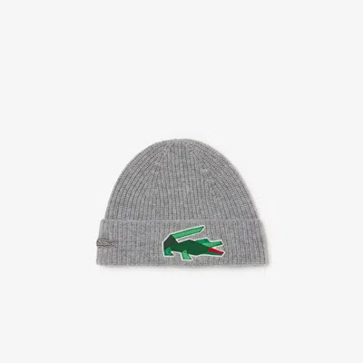 LACOSTE UNISEX RIBBED WOOL CROCODILE GRAPHIC BEANIE - ONE SIZE