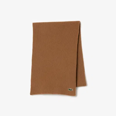 Lacoste Unisex Ribbed Wool Scarf - One Size In Brown