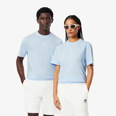 Lacoste Unisex Signature Print Cotton T-shirt - Xl In Blue