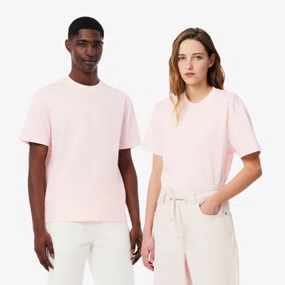 Lacoste Unisex Signature Print Cotton T-shirt - Xl In Pink