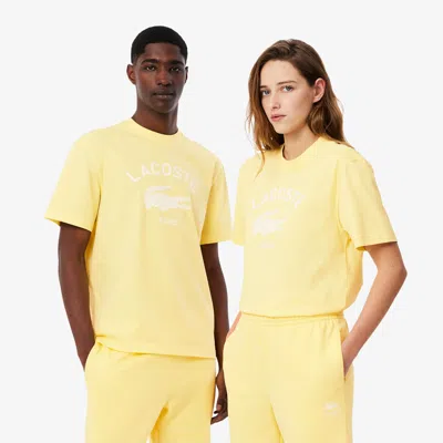 Lacoste Unisex Signature Print Cotton T-shirt - Xl In Yellow