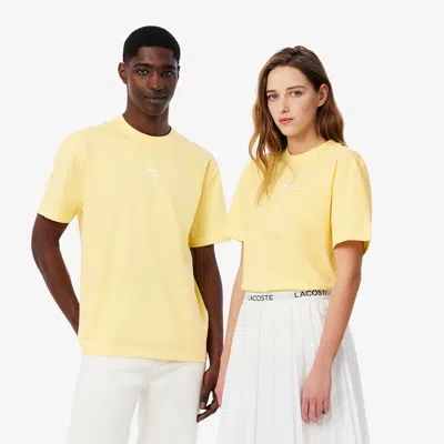 Lacoste Unisex Signature Print Cotton T-shirt In Yellow