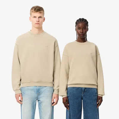 Lacoste Unisex Wash Effect Loose Fit Sweatshirt - Xl In Beige