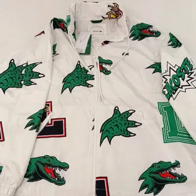 Lacoste Unisex Water-repellent Gator Logo Windbreaker Jacket In White And Green In Multi