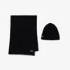 Lacoste Unisex Wool Scarf And Beanie Gift Set - One Size In Black